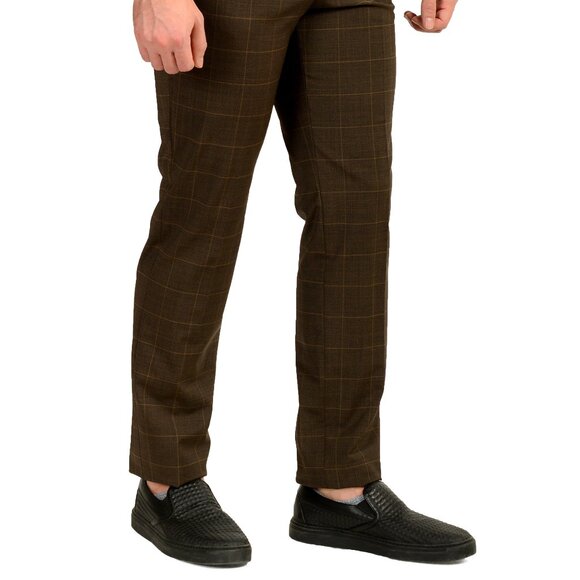 Hugo Boss Men's "Tom232X" Modern Fit Brown Wool Plaid Dress Pants US 32R IT 48 - Picture 2 of 5